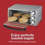 Hamilton Beach 4-Slice Toaster Oven with 5 Cooking Modes (Bake, Broil, Keep Warm Toast & Bagel) with Stay On & Auto Shutoff, 2 Rack Positions, 1100 Watts and 3 Accessories, Stainless Steel (31143)