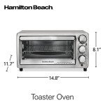Hamilton Beach 4-Slice Toaster Oven with 5 Cooking Modes (Bake, Broil, Keep Warm Toast & Bagel) with Stay On & Auto Shutoff, 2 Rack Positions, 1100 Watts and 3 Accessories, Stainless Steel (31143)