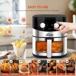 MIRASTON 6.5QT Air Fryer, Clear Window, Square Basket for Family Meals, Adjust Time & Temp by Dials, Auto Shut-Off, Dishwasher-Safe, Sleek Stainless Steel Design for Kitchen Dorm Office Apartment