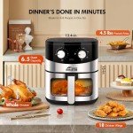 MIRASTON 6.5QT Air Fryer, Clear Window, Square Basket for Family Meals, Adjust Time & Temp by Dials, Auto Shut-Off, Dishwasher-Safe, Sleek Stainless Steel Design for Kitchen Dorm Office Apartment