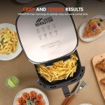 MIRASTON 6.5QT Air Fryer, Clear Window, Square Basket for Family Meals, Adjust Time & Temp by Dials, Auto Shut-Off, Dishwasher-Safe, Sleek Stainless Steel Design for Kitchen Dorm Office Apartment
