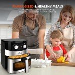 MIRASTON 6.5QT Air Fryer, Clear Window, Square Basket for Family Meals, Adjust Time & Temp by Dials, Auto Shut-Off, Dishwasher-Safe, Sleek Stainless Steel Design for Kitchen Dorm Office Apartment