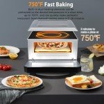 Electric Pizza Oven Indoor, Heats up to 800°F, 12” Pizzas in Minutes, Countertop Pizza Oven with 6 Touchscreen Presets, Pizza Stone and Pizza Peel Included,Stainless Steel Pizza Maker Machine for Home