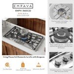 Empava 36 in. Gas Stove Cooktop with 5 Italy Sabaf Sealed Burners NG/LPG Convertible in Stainless Steel EMPV-36GC22, 36 Inch