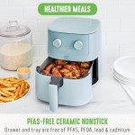 GreenLife 4.5QT Mechanical Air Fryer, PFAS-Free Ceramic Nonstick Crisper Drawer, Adjustable Temperature Timer Dial, LED Indicator, Holiday Gifting, Dishwasher Safe, Kitchen Essential, Blue Haze