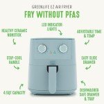 GreenLife 4.5QT Mechanical Air Fryer, PFAS-Free Ceramic Nonstick Crisper Drawer, Adjustable Temperature Timer Dial, LED Indicator, Holiday Gifting, Dishwasher Safe, Kitchen Essential, Blue Haze