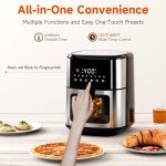 Kitchen Elite Air Fryer Stainless Steel with View Window, XL 8.5QT Large Airfryer, 8-in-1 Digital Control, 400°F Temp Controls, Nonstick Dishwasher-Safe, Space-Saving, Roast, Broil, 1500W