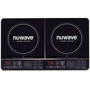 Nuwave Double Induction Cooktop, Powerful 1800W, 2 Large 8” Heating Coils, Independent Controls, 94 Temp Settings from 100°F to 575°F in 5°F Increments, 2 x 11.5” Shatter-Proof Ceramic Glass Surface