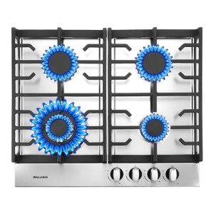 Weceleh 24 inch Gas Cooktop Stove Top 4 Burners Bulit-in Gas Stove 27400BTU with Thermocouple Protection,Easy Knob Control,NG/LPG Convertible Stainless Steel Easy Clean for Kitchen
