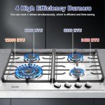 Weceleh 24 inch Gas Cooktop Stove Top 4 Burners Bulit-in Gas Stove 27400BTU with Thermocouple Protection,Easy Knob Control,NG/LPG Convertible Stainless Steel Easy Clean for Kitchen