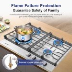 Weceleh 24 inch Gas Cooktop Stove Top 4 Burners Bulit-in Gas Stove 27400BTU with Thermocouple Protection,Easy Knob Control,NG/LPG Convertible Stainless Steel Easy Clean for Kitchen