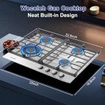 Weceleh 24 inch Gas Cooktop Stove Top 4 Burners Bulit-in Gas Stove 27400BTU with Thermocouple Protection,Easy Knob Control,NG/LPG Convertible Stainless Steel Easy Clean for Kitchen
