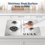 Weceleh 24 inch Gas Cooktop Stove Top 4 Burners Bulit-in Gas Stove 27400BTU with Thermocouple Protection,Easy Knob Control,NG/LPG Convertible Stainless Steel Easy Clean for Kitchen