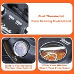 YIBAKE Stone Pizza Oven, 12'' Indoor Electric Pizza Maker, 1200W Countertop Pizza Maker Machine with Dual Temp Control, Crispy Crust Pizzas in Minutes, Black