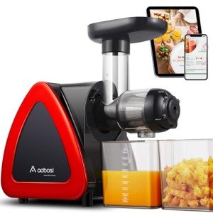 Cold Press Juicer, Aobosi Juicer Machine,Slow Masticating Juicers Machines with Reverse Function, Quiet Motor, High Juice Yield with Juice Jug & Brush for Cleaning (Red)