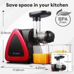 Cold Press Juicer, Aobosi Juicer Machine,Slow Masticating Juicers Machines with Reverse Function, Quiet Motor, High Juice Yield with Juice Jug & Brush for Cleaning (Red)