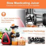 Cold Press Juicer, Aobosi Juicer Machine,Slow Masticating Juicers Machines with Reverse Function, Quiet Motor, High Juice Yield with Juice Jug & Brush for Cleaning (Red)