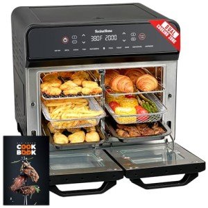 24Qt Dual Zone Air Fryer Oven with Rotisserie, Large Double Air Fryers Mini Oven Digital 1800W 10 in 1 Airfryer Countertop Convection Oven Electric and Grill, Stainless Steel Inner, 360° Even Heating