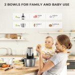 Syvio Food Processors with 2 Bowls, Meat Grinder 4 Bi-Level Blades, Mini Electric Food Chopper 450W, for Baby Food, Meat, Onion, Vegetables, 2 Speed, 8 Cup and 8 Cup