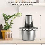 Syvio Food Processors with 2 Bowls, Meat Grinder 4 Bi-Level Blades, Mini Electric Food Chopper 450W, for Baby Food, Meat, Onion, Vegetables, 2 Speed, 8 Cup and 8 Cup