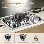 30 Inch Bulit-In Gas Cooktop with Griddle, 5 Italy SABAF Powerful Burners Over 92% High Efficiency, Max 48300BTU Gas Stove Top, 304 Stainless Steel Panel, NG/LPG Convertible, CSA Certified