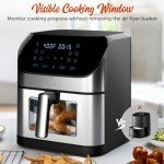 Kitchen Elite®Air Fryer with 360° turbo airflow technology, 8 Preset Functions, 8 Qt Family Size with Probe Thermometer ,Nonstick Square Air Fryer Basket with Window, Auto Shut Off Feature, Black