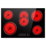 Noxton Electric Cooktop 30 Inch 5 Burners Electric Stove Top, Built-in Electric Radiant Ceramic Cooktop with Sensor Touch Control, Child Safety Lock, Timer, Pause, 8400W with Hard Wire for 220V~240V