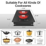 GIHETKUT Electric Cooktop,Built-in and Countertop Electric Stove Top, 2100W 110V Electric Burner 9 Heating Level, Timer & Kid Safety Lock, Sensor Touch Control 2 Burner Electric Cooktop.