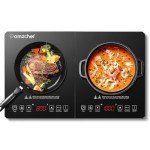 Double Induction Cooktop AMZCHEF Induction Cooker 2 Burners, Low Noise Electric Cooktops With 1800W Sensor Touch, 20 Temperature & Power Levels,Independent Control,3-hour Timer, Safety Lock