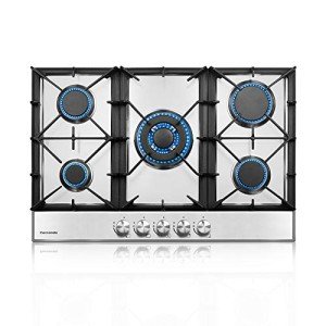 ThermoMate Light 30 Inch Gas Cooktop, Built In Gas Rangetop with 5 High Efficiency Burners, NG/LPG Convertible Stainless Steel Gas Stove Top with Thermocouple Protection, 120V AC