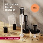 MuellerLiving Immersion Hand Blender Full Set - 8 Speed Immersion Blender, Hand Mixer with 7 Attachments: Stainless Steel Blade, Whisk, Milk Frother, Beater, Mixing Hooks, Potato Masher, Chopper Bowl