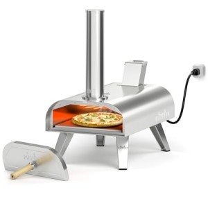 BIG HORN OUTDOORS 12" Dual Fuel Pizza Oven – Electric & Wood Pellet, Indoor & Outdoor High-Temp Pizza Maker (1000°F) with Pizza Stone for Wood-Fired Flavor