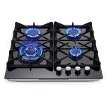 Gas Stove Top 24 inch Eascookchef, 24 inch Gas Cooktop 4 Burner, Gas Stove Top NG/LPG Convertible, Black Tempered Glass Propane Cooktop with Thermocouple Protection, Bulit-in Gas Hob