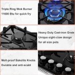 Gas Stove Top 24 inch Eascookchef, 24 inch Gas Cooktop 4 Burner, Gas Stove Top NG/LPG Convertible, Black Tempered Glass Propane Cooktop with Thermocouple Protection, Bulit-in Gas Hob