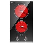 VBGK Electric Cooktop,110V 2100W Electric Stove Top with Knob Control, 9 Power Levels, Kids Lock & Timer, Hot Surface Indicator, Overheat Protection,12 Inch Built-in Radiant Double induction cooktop