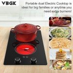 VBGK Electric Cooktop,110V 2100W Electric Stove Top with Knob Control, 9 Power Levels, Kids Lock & Timer, Hot Surface Indicator, Overheat Protection,12 Inch Built-in Radiant Double induction cooktop
