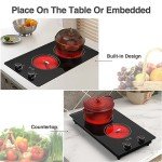 VBGK Electric Cooktop,110V 2100W Electric Stove Top with Knob Control, 9 Power Levels, Kids Lock & Timer, Hot Surface Indicator, Overheat Protection,12 Inch Built-in Radiant Double induction cooktop