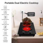 VBGK Electric Cooktop,110V 2100W Electric Stove Top with Knob Control, 9 Power Levels, Kids Lock & Timer, Hot Surface Indicator, Overheat Protection,12 Inch Built-in Radiant Double induction cooktop