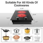 VBGK Electric Cooktop,110V 2100W Electric Stove Top with Knob Control, 9 Power Levels, Kids Lock & Timer, Hot Surface Indicator, Overheat Protection,12 Inch Built-in Radiant Double induction cooktop
