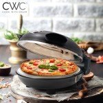 Cook With Color Electric Indoor Pizza Oven – Crispy Crust Countertop Pizza Maker, Heats up to 800˚F, 12 Inch Ceramic Stone, Dual Temperature Control Knobs, Bamboo Peel Included, Black