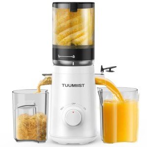 Juicer Machines, TUUMIIST Cold Press Juicer with 5.3" Extra Large Feed Chute Fit Whole Fruits & Vegetables Easy to Clean, High Juice Yield, BPA Free (White)
