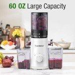 Juicer Machines, TUUMIIST Cold Press Juicer with 5.3" Extra Large Feed Chute Fit Whole Fruits & Vegetables Easy to Clean, High Juice Yield, BPA Free (White)