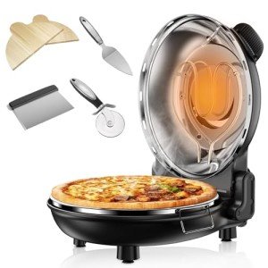 Upgrade Pizza Oven, Indoor Pizza Ovens Heats Up to 800˚F, 1200W Electric Pizza Oven, 12 Inch Pizza Maker with Viewing Window, Temperatures Control and Timer for Indoor and Outdoor Use
