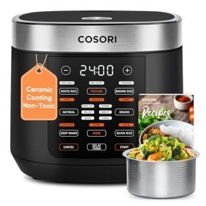 COSORI Rice Cooker 10 Cup, 24h Keep Warm, 18 Functions Fuzzy Logic Rice Maker with Stainless Steel Steamer Basket, Sauté, Slow Cooker, Black