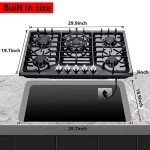 30 Inch Gas Cooktop, Built-in Stainless Steel Gas Stovetop 5 High Efficiency Burners Gas Stove LPG/NG Convertible Gas Hob (Black)