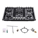 30 Inch Gas Cooktop, Built-in Stainless Steel Gas Stovetop 5 High Efficiency Burners Gas Stove LPG/NG Convertible Gas Hob (Black)