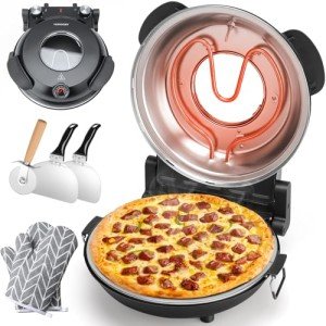 HomCozy Electric Pizza Oven Indoor with Glazed Ceramic Stone, 12-Inch Portable Countertop Pizza Maker with Adjustable Timer, 1200W Heat up to 800°F Pizza Maker with Viewing Window for Home DIY Pizza