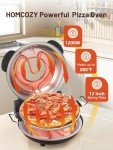 HomCozy Electric Pizza Oven Indoor with Glazed Ceramic Stone, 12-Inch Portable Countertop Pizza Maker with Adjustable Timer, 1200W Heat up to 800°F Pizza Maker with Viewing Window for Home DIY Pizza