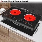 Karinear 2 Burners Electric Cooktop 24 Inch, 110v~120v Countertop and Built-in Elecric Stove Top, Portable Electric Radiant with Outlet Plug, Sensor Touch, Child Safety Lock, Timer(white)