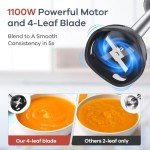 Ganiza Immersion Blender Handheld, 6 in 1 Hand Blender Stainless Steel Blade, 15 Speed Stick Blenders Electric, 800ml Mixing Beaker, 600ml Chopper, Whisk, Frother, Potato Masher